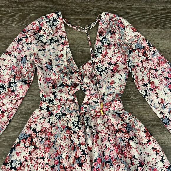 Michael Costello x REVOLVE Tabitha Dress XS Pink Floral Cutout Mini Long Sleeve - Picture 8 of 16